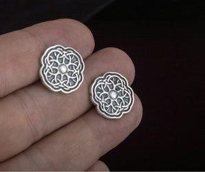 Unique Cufflinks with Ornament Sterling Silver Handmade Jewelry V04