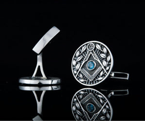 Unique Cufflinks with Masonic Symbol and CZ Sterling Silver Handmade Jewelry