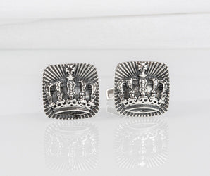 Unique handcrafted King's Crown cufflinks, 925 silver fashion jewelry