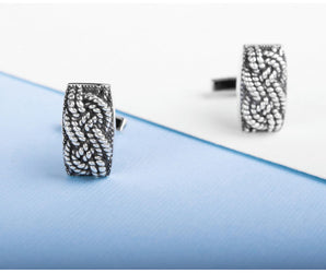 925 Silver Fashion Cufflinks with Rope Ornament, Unique handcrafted jewelry