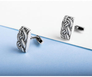 925 Silver Fashion Cufflinks with Rope Ornament, Unique handcrafted jewelry