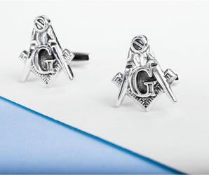 925 Silver Masonic Cufflinks with The Square and Compasses, Unique handmade jewelry
