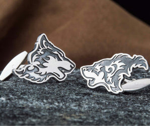 Unique Cufflinks in Wolf Style Sterling Silver Handmade Jewelry