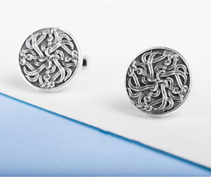 925 Silver Viking Cufflinks with Celtic ornament, Unique jewelry