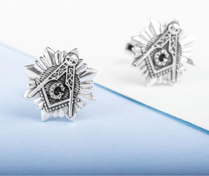 925 Silver Masonic Cufflinks with Square and Compasses and G symbol, Unique handmade jewelry