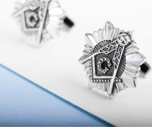 925 Silver Masonic Cufflinks with Square and Compasses and G symbol, Unique handmade jewelry
