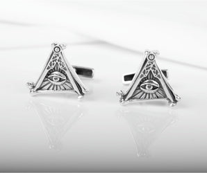 925 Silver Masonic Cufflinks with Eye of Providence, unique handmade jewelry