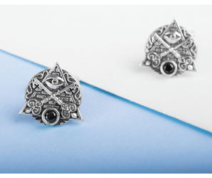 Unique 925 Silver Masonic Cufflinks with All seing Eye and brick ornament, handmade jewelry