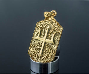 Trident Symbol Pendant Gold Pagan Jewelry