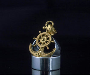 Anchor Symbol with Ship Steering Wheel Pendant Gold Handmade Jewelry