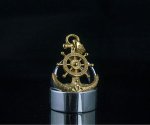 Anchor Symbol with Ship Steering Wheel Pendant Gold Handmade Jewelry