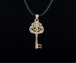 14K Gold Key Pendant with Fish Jewelry