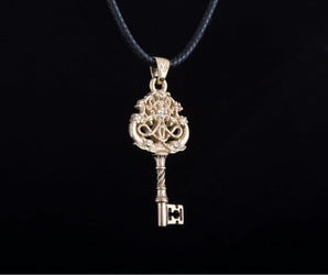 14K Gold Key Pendant with Fish Jewelry