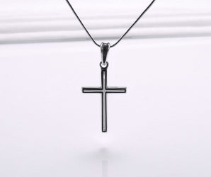 Sterling Silver Cross Pendant with Dark Outline, Handmade Christian Jewelry