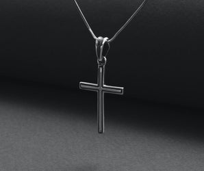 Sterling Silver Cross Pendant with Dark Outline, Handmade Christian Jewelry