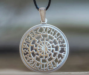Black Sun Symbol with Runic Calendar Sterling Silver Pendant