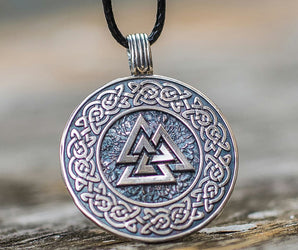 Valknut Symbol with Viking Ornament Pendant Sterling Silver Viking Jewelry