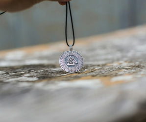 Valknut Symbol with Viking Ornament Pendant Sterling Silver Viking Jewelry