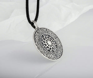 Black Sun with Viking Ornament Pendant Sterling Silver Viking Jewelry