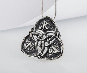 Triquetra Symbol with Runes Sterling Silver Celtic Pendant