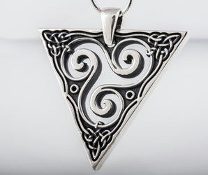 Unique Pendant with Triskel Spiral Sterling Silver Celtic Jewelry