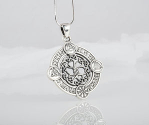 Yggdrasil The World Tree Pendant with Norse Symbols Sterling Silver Viking Jewelry