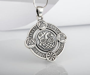 Sleipnir Pendant with Norse Symbols Sterling Silver Viking Jewelry