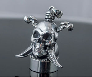 Pirate Skull Pendant Sterling Silver Handmade Jewelry