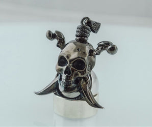 Pirate Skull Pendant Ruthenium Plated Sterling Silver Necklace Black Limited Edition Jewelry