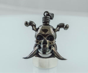 Pirate Skull Pendant Ruthenium Plated Sterling Silver Necklace Black Limited Edition Jewelry