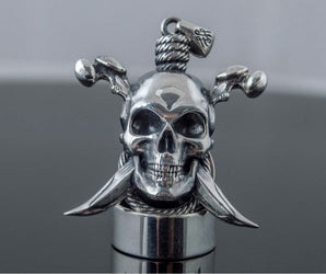 Pirate Skull Pendant Sterling Silver Handmade Jewelry