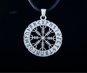 Helm of Awe Symbol with Elder Futhark Runes Sterling Silver Pendant