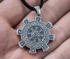 Valknut Symbol with Viking Ornament Pendant Sterling Silver Unique Jewelry