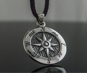Compass Symbol Pendant Sterling Silver Norse Jewelry