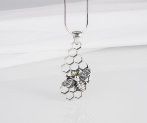 Unique Pendant with Bee Symbol Sterling Silver Handcrafted Jewelry