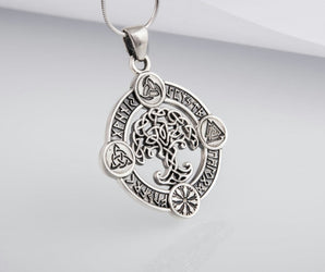 Yggdrasil Pendant with Norse Symbols Sterling Silver Viking Jewelry