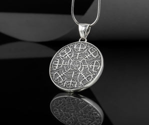 Vegvisir Symbol Pendant Sterling Silver Norse Jewelry