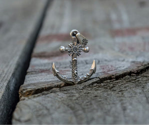 Big Anchor Symbol with Ship Steering Wheel Pendant Sterling Silver Norse Jewelry