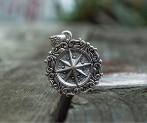 Compass Pendant with Ornament Sterling Silver Jewelry