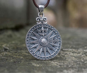 Compass with Numerical Digit Pendant Sterling Silver Viking Jewelry