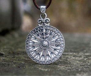 Compass with Numerical Digit Pendant Sterling Silver Viking Jewelry