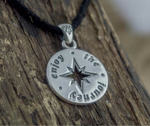 Compass Pendant Sterling Silver Unique Handmade Jewelry V03