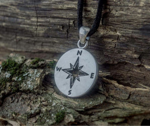 Compass Pendant Sterling Silver Unique Handmade Jewelry V02