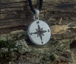 Compass Pendant Sterling Silver Unique Handmade Jewelry V02
