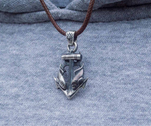 Anchor with Fish Pendant Sterling Silver Unique Handmade Jewelry