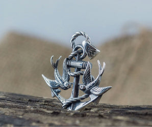 Anchor with Birds Pendant Sterling Silver Unique Handmade Jewelry