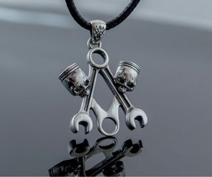 Skull with Forcers Pendant Sterling Silver Biker Jewelry