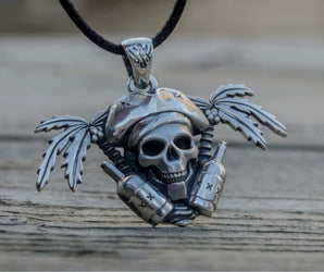 Pirate Skull Pendant Sterling Silver Unique Handmade Jewelry
