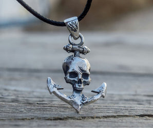 Anchor with Skull Pendant Sterling Silver Unique Handmade Jewelry