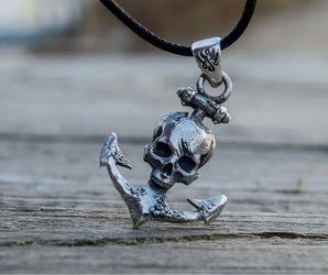 Anchor with Skull Pendant Sterling Silver Unique Handmade Jewelry